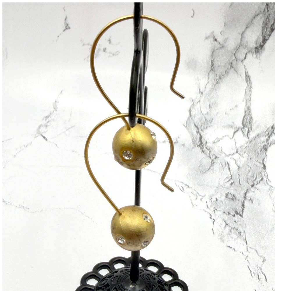 Gold Ball Dangle Earrings Rhinestone Accent Minimalist Drop Earrings